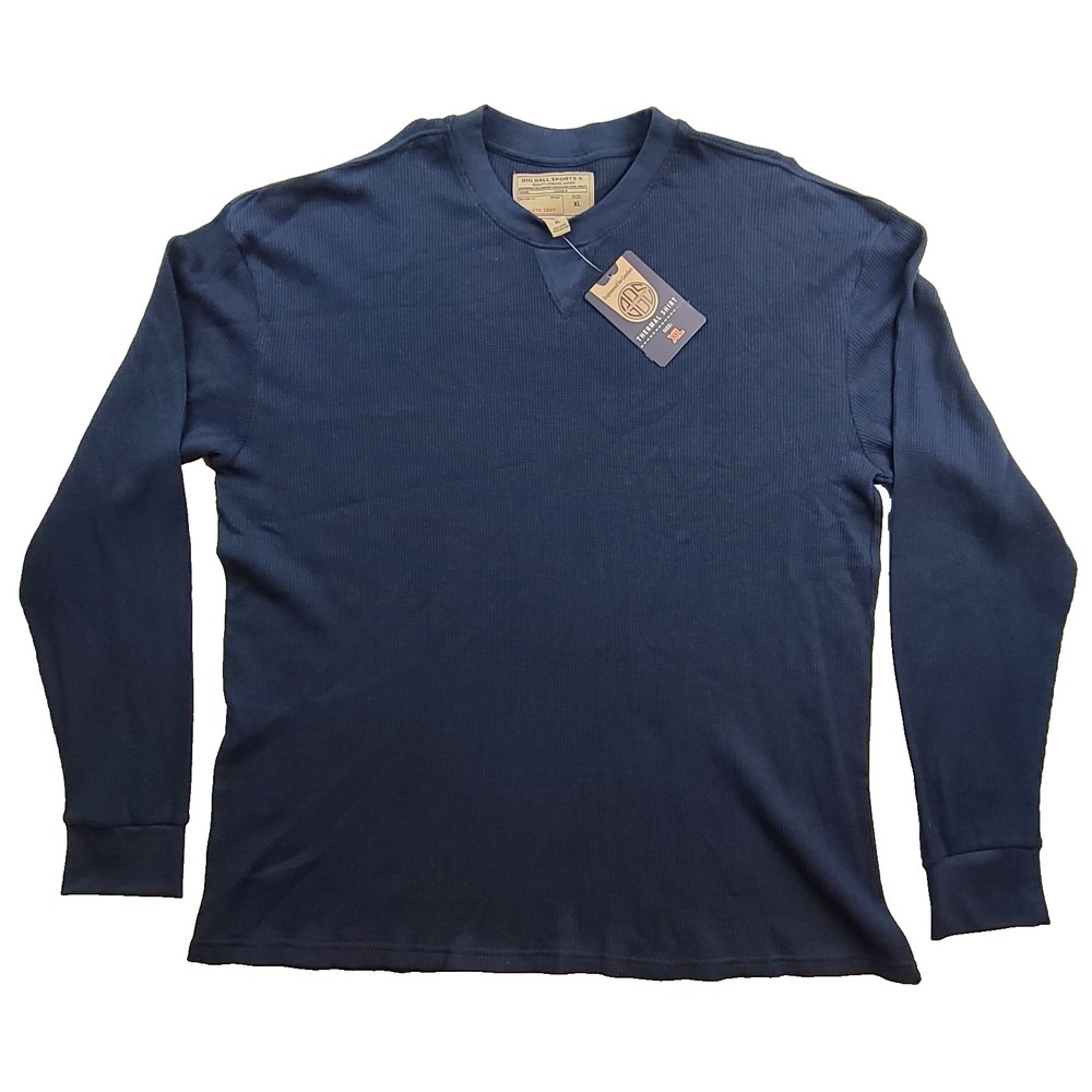 Big Ball Sports Mens XL Navy Blue Waffle Knit Thermal Shirt Long Sleeve NWT 90s